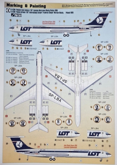 Ił-62M duży plastikowy model samolotu pasażerskiego PLL Lot Mistercraft skala 1:144