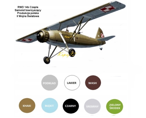 MODEL samolotu RWD 14b CZAPLA Zestaw I: podkład, farby, lakier, wash