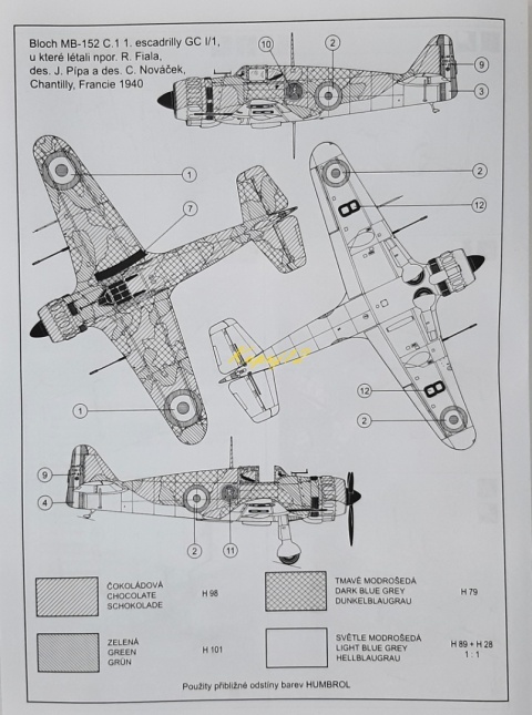 Model francuskiego samolotu myśliwskiego Bloch MB 152 Smer skala 1:72 0840