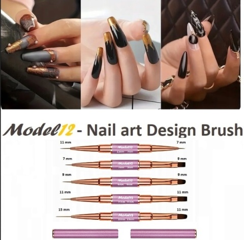 Model12 Pędzelek Dwustronny 5 sztuk do paznokci, Żelu, Akrylu , purpurowe