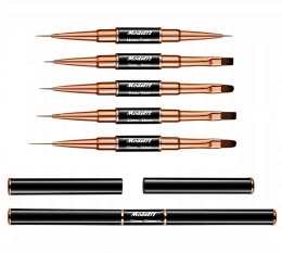 Pędzelek Dwustronny 5 sztuk do Stylizacji Zdobień paznokci, Żelu, Akrylu + stojak