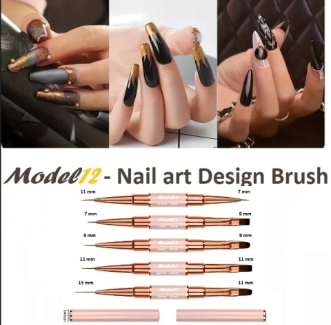 Model12 Pędzelek Dwustronny 5 sztuk do paznokci, Żelu, Akrylu , różowe