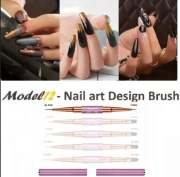 Model12 Pędzelek Dwustronny do Stylizacji Zdobień paznokci, Żelu, Akrylu purpurowy okrągły 7mm, okrągły 11mm