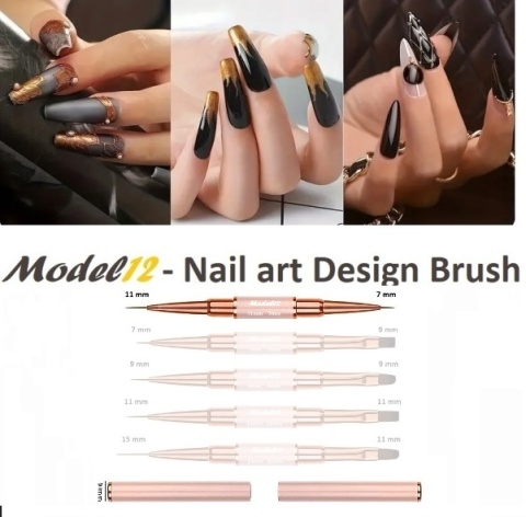 Pędzelek Dwustronny do Stylizacji Zdobień paznokci, Żelu, Akrylu różowy okrągły 7mm, okrągły 11mm