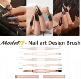 Model12 Pędzelek Dwustronny do Zdobień paznokci, Żelu, Akrylu okrągły 15mm, płaski koci język 11mm purpurowy