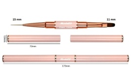 Model12 Pędzelek Dwustronny do Zdobień paznokci, Żelu, Akrylu okrągły 15mm, płaski koci język 11mm purpurowy