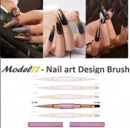 Model12 Pędzelek Dwustronny do Zdobień paznokci, Żelu, Akrylu okrągły 11mm, płaski 11mm purpurowy