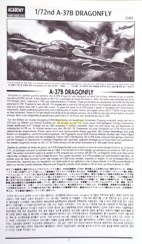 Plastikowy model samolotu A-37B Vietnam War Academy Skala 1:72 12461