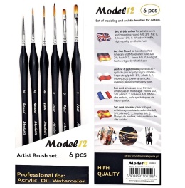 Zestaw 6 x profesjonalny pędzelek okrągły, plaski syntetyczny włos.