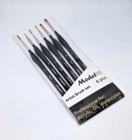 Zestaw 6 x profesjonalny pędzelek okrągły, plaski syntetyczny włos.