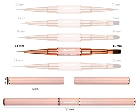 Dwustronny Pędzelek do paznokci Akrylu Żelu okrągły 11mm, płaski 11mm