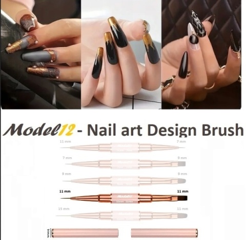 Dwustronny Pędzelek do paznokci Akrylu Żelu okrągły 11mm, płaski 11mm