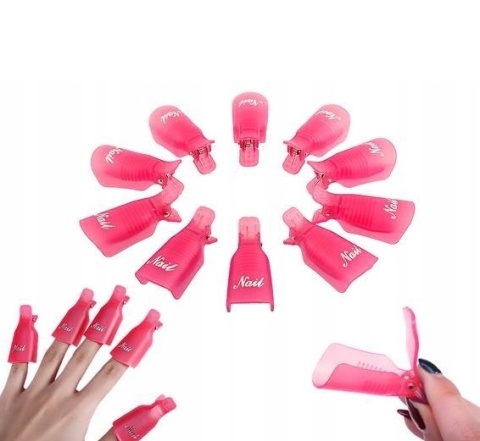 Klipsy do usuwania hybrydy, akrylu, żelu, różowe 10 szt.