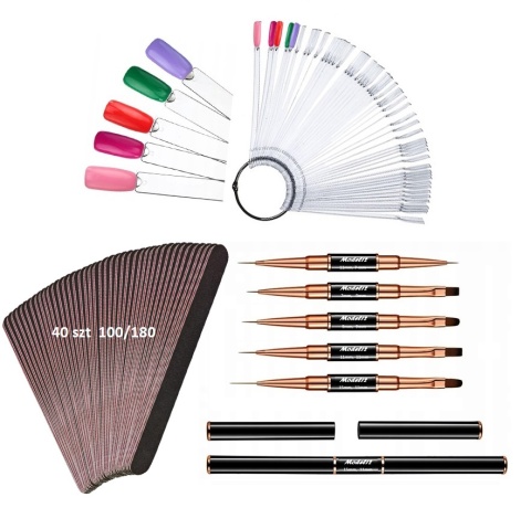 Model12 Pędzelek Dwustronny 5 sztuk do paznokci, Żelu, Akrylu , różowe + wzornik lakieru