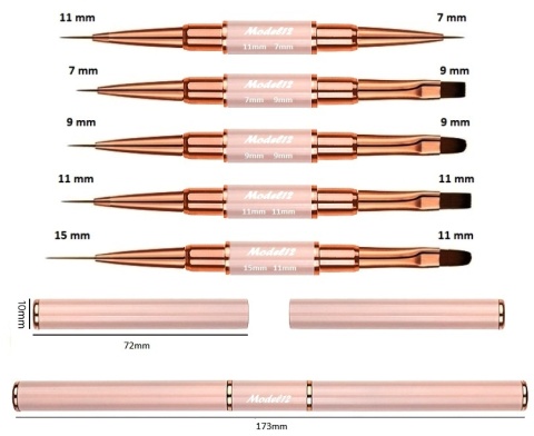 Model12 Pędzelek Dwustronny 5 sztuk do paznokci, Żelu, Akrylu , różowe + wzornik lakieru