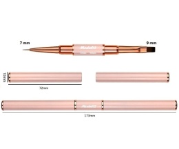 Pędzelek Dwustronny do Stylizacji Zdobień paznokci, Żelu, Akrylu różowy okrągły 7mm, płaski 9mm