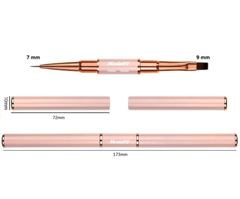 Pędzelek Dwustronny do Stylizacji Zdobień paznokci, Żelu, Akrylu różowy okrągły 7mm, płaski 9mm