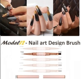 Pędzelek Dwustronny do Stylizacji Zdobień paznokci, Żelu, Akrylu różowy okrągły 7mm, płaski 9mm