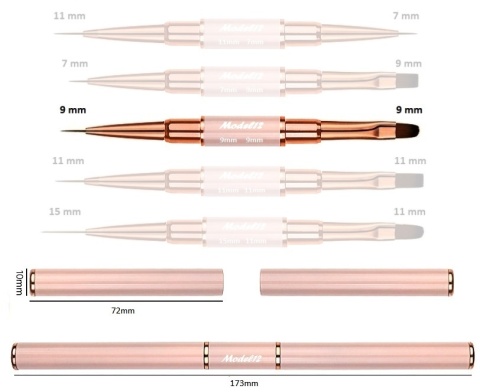 Dwustronny Pędzelek do paznokci Akrylu Żelu okrągły 9 mm, płaski koci język 9mm