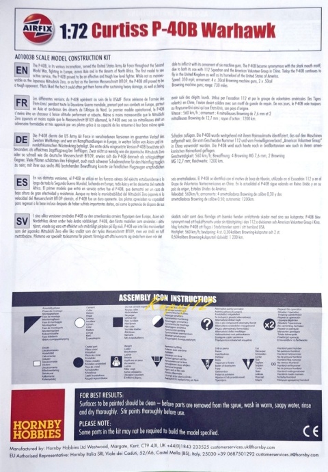 Plastikowy model samolotu Curtiss P-40B Warhawk Airfix Skala 1:72