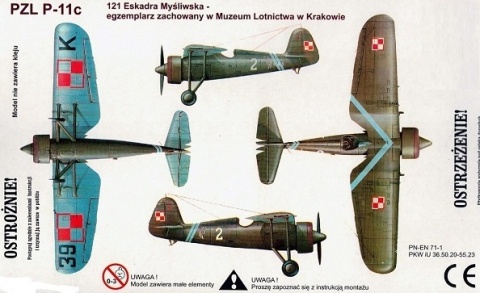 Model Plastikowy samolotu PZL P-11c + farby, podkład, lakier, wash.. skala 1:72