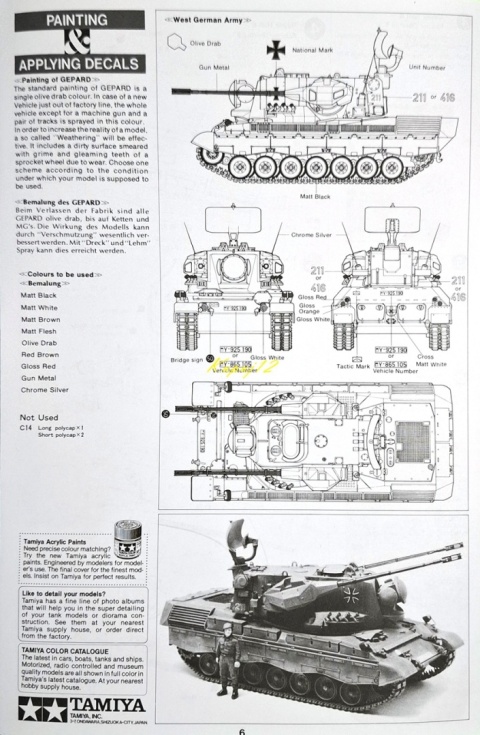Model niemieckiego czołgu przeciwlotniczego Flakpanzer Gepard Tamiya Skala 1:35 35099