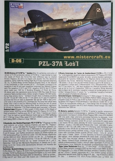 Model plastikowego samolotu do sklejania ŁOŚ I Zestaw MC Skala 1:72 040062