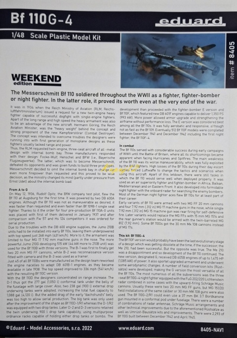 Model samolot do sklejania Messerschmitt Bf 110 G-4 Eduard Skala 1:48 8405