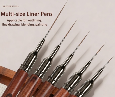 Pędzelek Zestaw 5 Pędzelków Do Żelu Zdobień, Drewniana Grawerowana Rączka