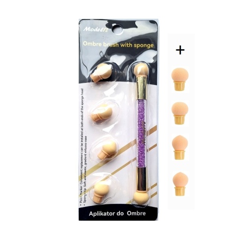 Pędzelek Aplikator do ombre stempel do lakierów hybrydowych pędzel + 10 gąbek