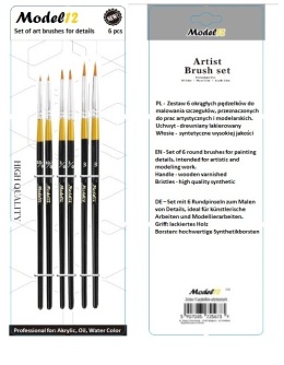 Zestaw 6 x profesjonalny pędzelek okrągły, syntetyczny włos.