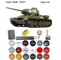 Model do sklejania czołgu T34/85 RUDY 102 +podkład, lakier, pędzle, farby +