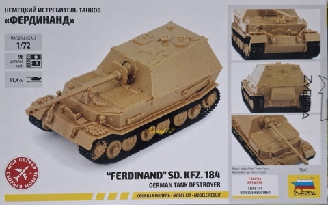 Model niemieckiego czołgu Ferdynand SD.KFZ. 184 Zvezda Skala 1:72 5041