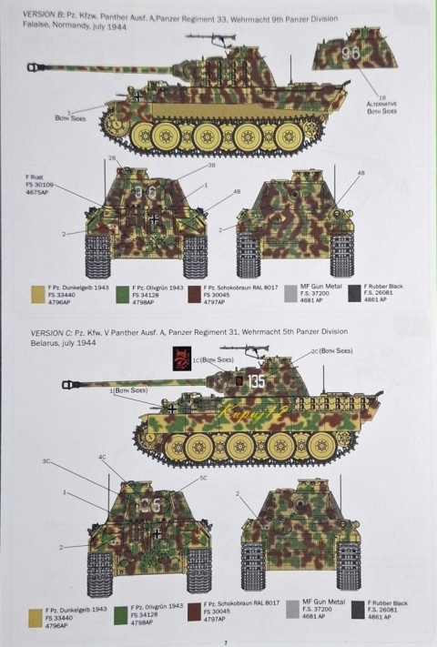 Model niemieckiego czołgu Panther Ausf.A Sd. Kfz.171 Italeri Skala 1:72 7018