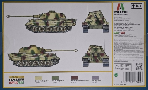 Model niemieckiego czołgu Tygrys Sd. KFZ. 182 King Tiger Italeri Skala 1:72 7004