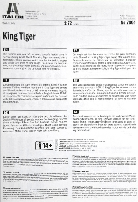 Model niemieckiego czołgu Tygrys Sd. KFZ. 182 King Tiger Italeri Skala 1:72 7004