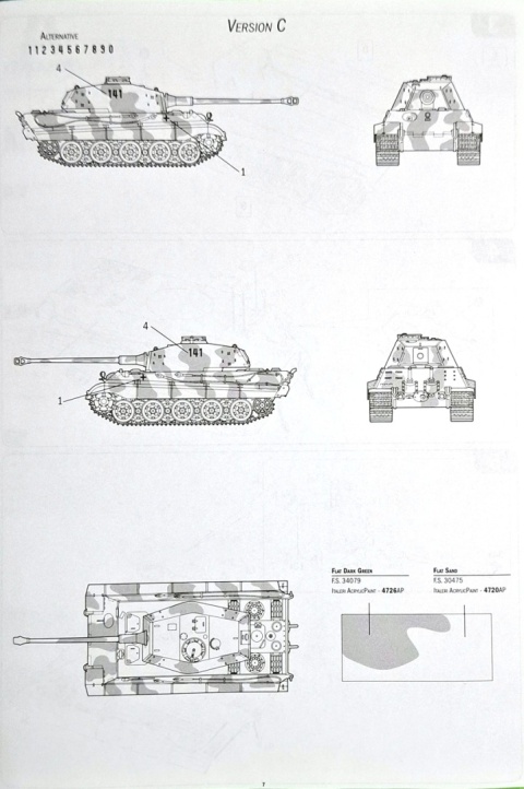 Model niemieckiego czołgu Tygrys Sd. KFZ. 182 King Tiger Italeri Skala 1:72 7004