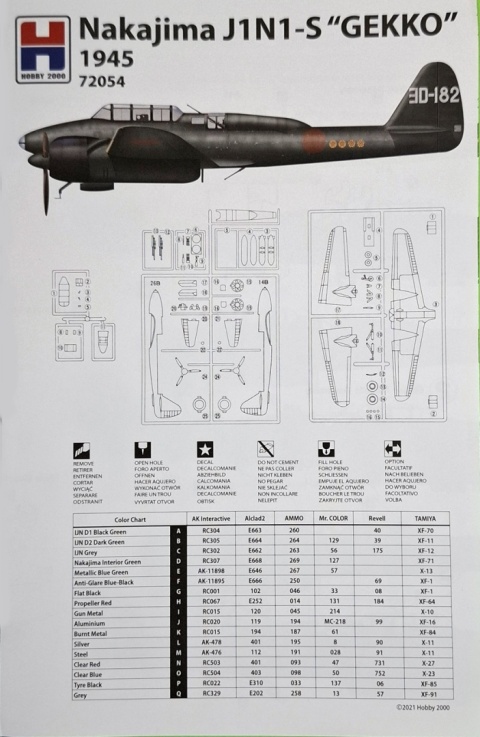 Plastikowy model samolotu Nakajima J1N1-S Gekko Hobby 2000 Skala 1:72 72054