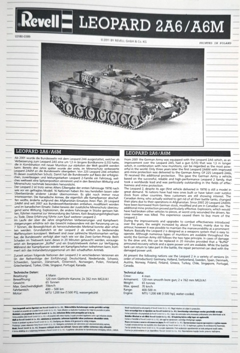 Plastikowy model czołgu Niemiecka Armia Leopard 2A46/A6M Revell Skala 1:72 03180